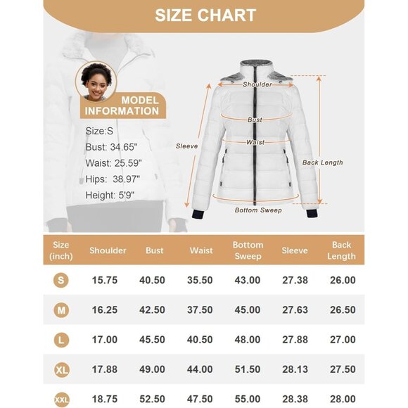 π Women White Down Puffer Jacket Warm Winter Faux-Fur Collar Hood Coat Comfort - Picture 7 of 7